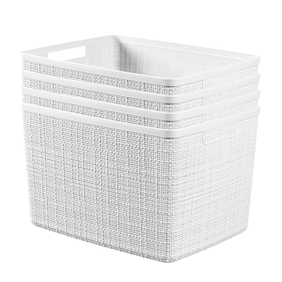 Curver Set of 4 Jute Large Decorative Plastic Organization and Storage Baskets Perfect Bins for Home Office  Closet Shelves  Kitchen Pantry and All Be