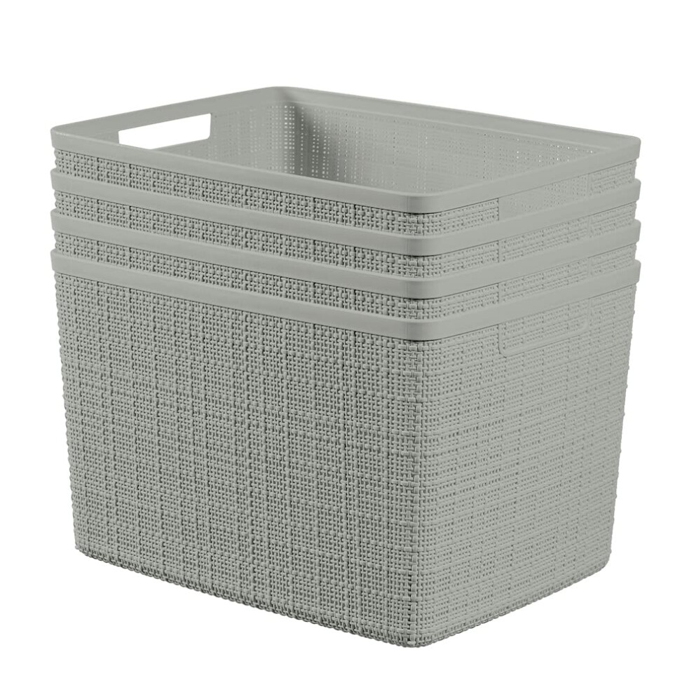 Curver Jute Decorative Plastic Organization and Storage Basket Perfect Bins for Home Office  Closet Shelves  Kitchen Pantry and All Bedroom Essentials
