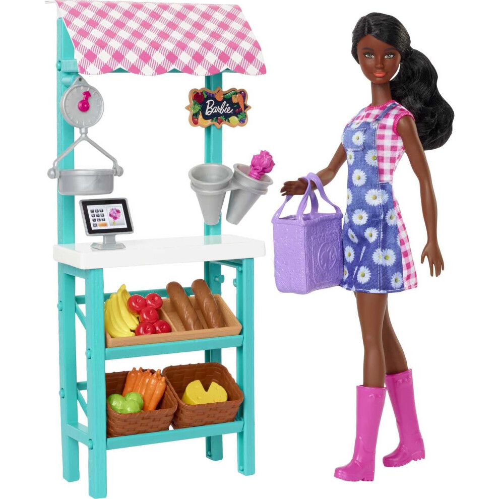 Barbie Careers Doll & Playset Farmers Market Theme With Brunette Fash