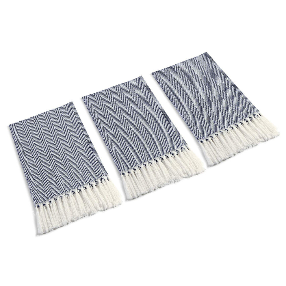 Lot de 3 serviettes de bain en coton     pompons Mia'sDream, torchons de cuisine, torchons     vaisselle, serviettes de toilette, 40,6 x 61 cm (bleu)