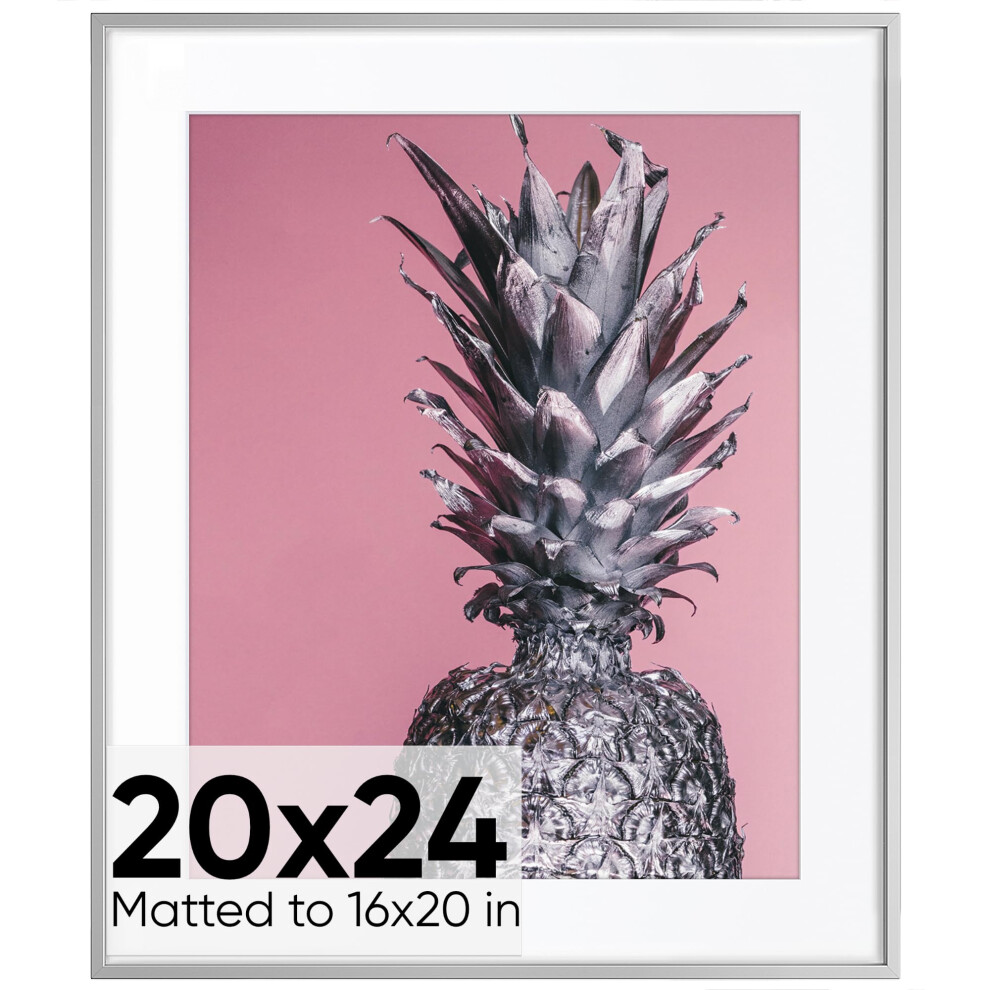 Homeforia Cornice Argentata 20X24 Con Passepartout 16X20 - Cornici In Metallo 20X24 Per Parete - Cornice In Alluminio 20X24 Per Poster - Vetro Te