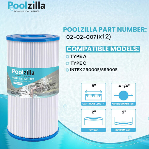 Poolzilla 12-Pack Filtro Substituto Tipo A ou C, Compatível com Intex 29000E/59900E 1