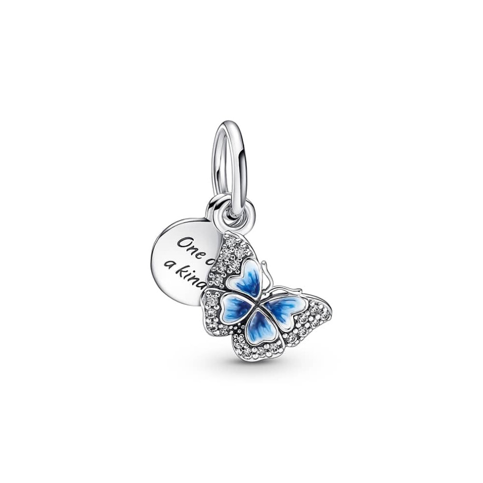 Pandora Blue Butterfly And Quote Double Dangle Charm 790757C01 For Women