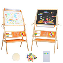 OMOTIYA 3-in-1-Staffelei aus Holz fr Kinder und Kleinkinder, doppelseitige Staffelei mit magnetischem Whiteboard und Maltafel, 360 drehbarer Papierr