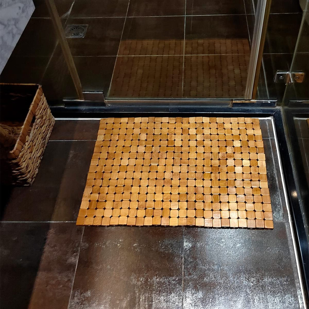 Tapis de bain en bambou HJJKKH avec tapis de salle de bain en bois de bambou naturel de 23,6 x 35,4 pouces, tapis de bain de douche de sol antid