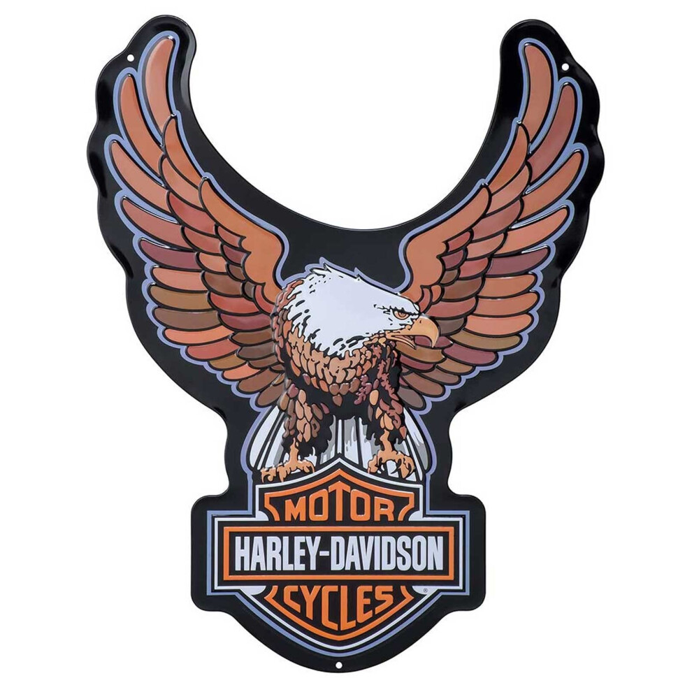 Harley-Davidson Embossed Tin Sign Bar & Shield Eagle Shaped 15.5 x 20 inches