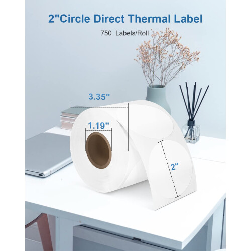 POLONO Etichette termiche dirette circolari bianche originali da 2"""" autoadesive T 1