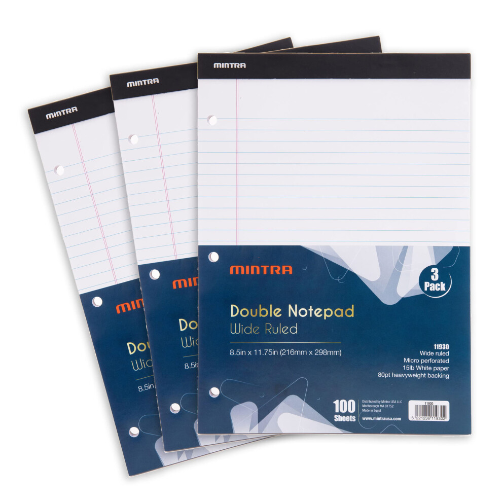 Mintra Office Legal Pads (Double Pad 3pk (White), 8.5in x 11in (Wide Ruled))-image-OPC-PFFR7FG-NEW