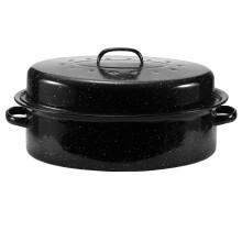 JY COOKMENT Granieten braadpan 18 Ge   mailleerde braadpan met koepelvormig deksel Ovale kalkoenbraadpan Grillpan Geweldig voor Turk