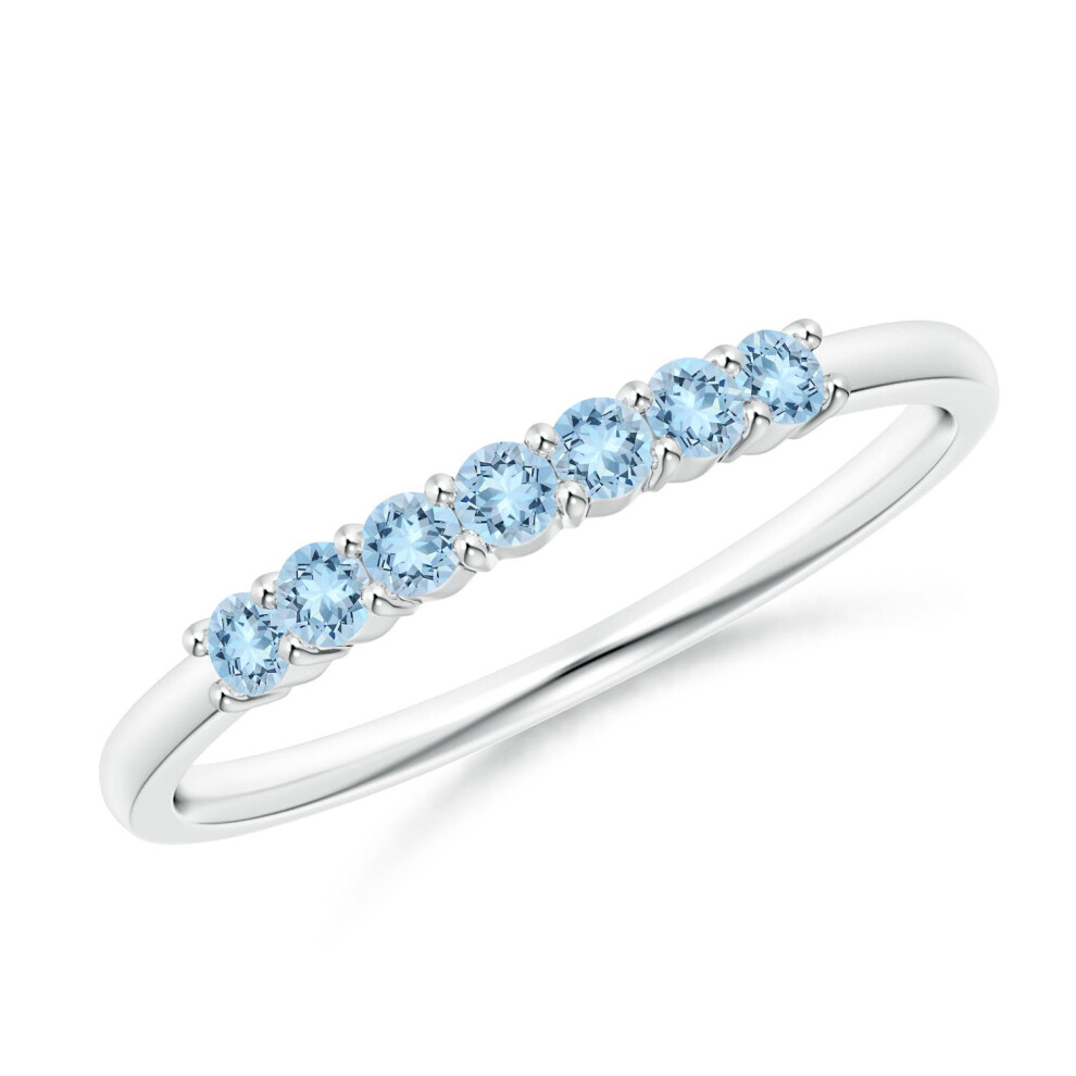 (14ct White Gold, M 1/2) Angara Natural Half Eternity Seven Stone Aquamarine Wedding Ring for Women (Size: 2mm | Grade: AAA)-image-OPC-PG9JJC2-NEW