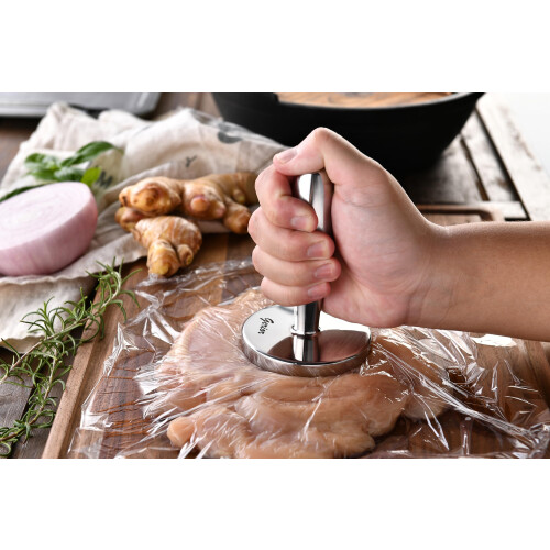 Meat Pounder Tenderizer  Solid Cast Stainless Steel Round Chicken Flattener Tool  Dishwasher Safe 1