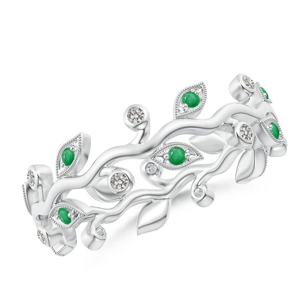 (14ct White Gold, N 1/2) Angara Natural Emerald Vine and Leaf Eternity Band for Women (Size: 1.3mm | Grade: A)-image-OPC-PG9JKXJ-NEW