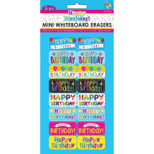 Ashley Productions Mini Whiteboard Erasers Happy Birthday 2"""" x 1"""" x 0,75"""" Balen 16 kusu (ASH78016)