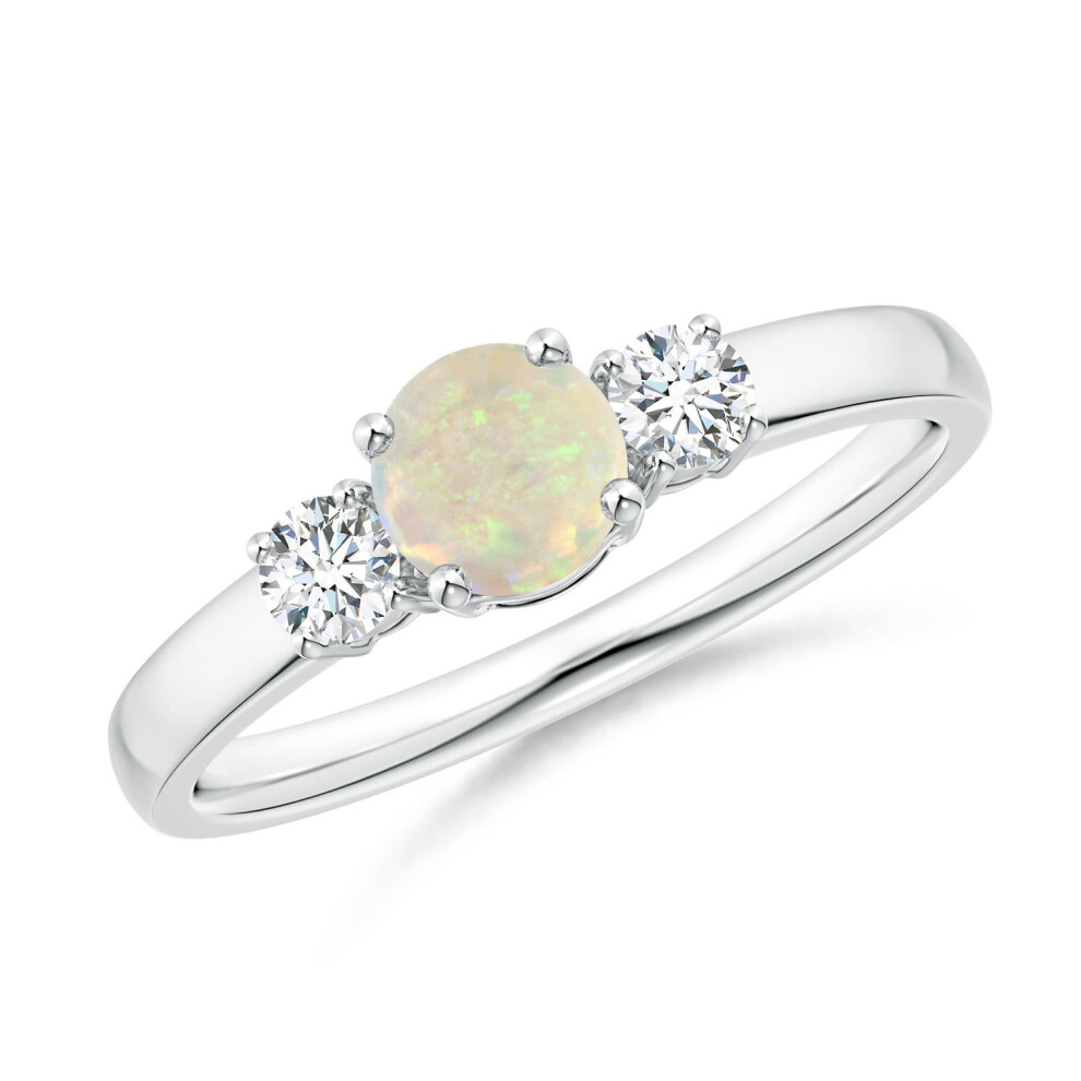 (Sterling Silver, P 1/2) Angara Natural Classic Opal and Diamond Three Stone Engagement Ring  for Women (Size: 5mm | Grade: AAA)-image-OPC-PG9JMVQ-NEW
