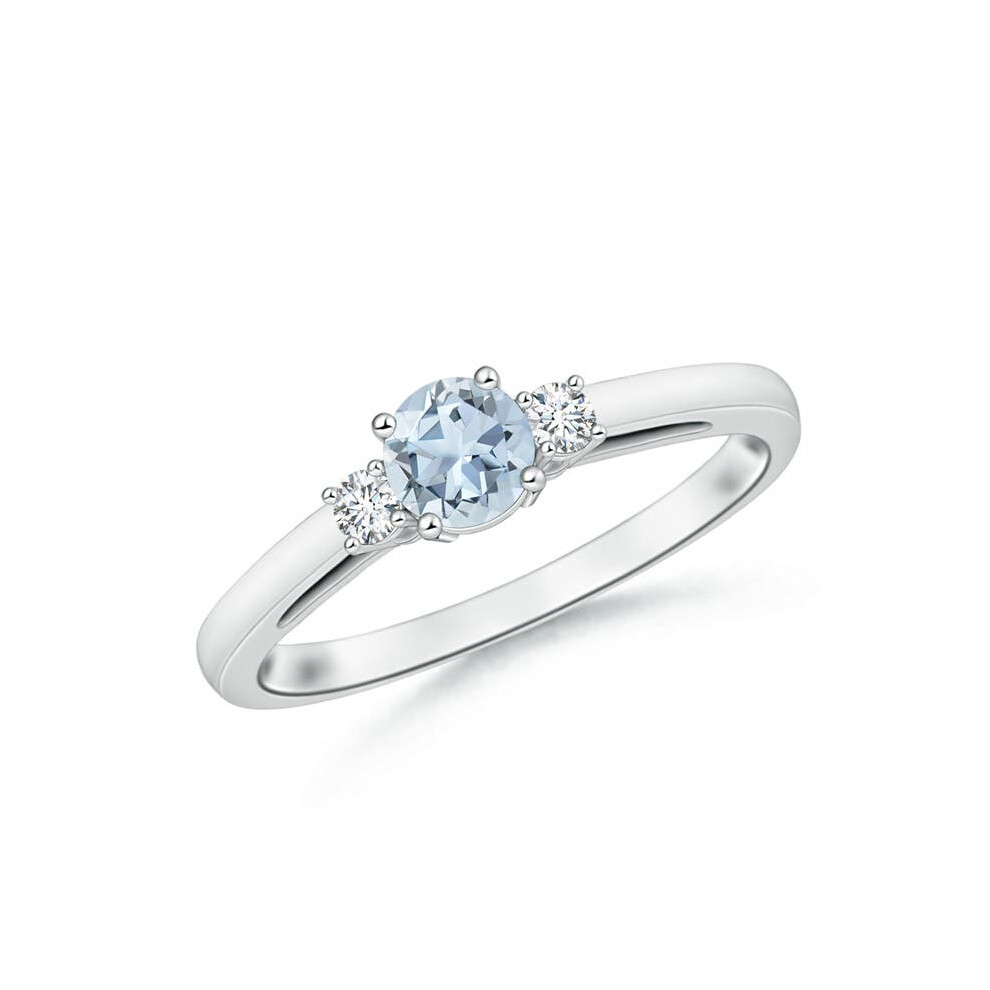 (14ct White Gold, K 1/2) Angara Natural Round Aquamarine & Diamond Three Stone Engagement Ring for Women (Size: 5mm | Grade: A)-image-OPC-PG9JNBZ-NEW