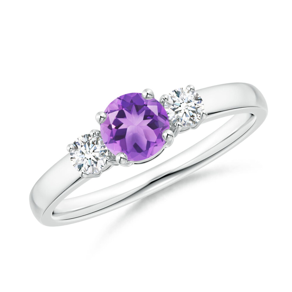 (Sterling Silver, T 1/2) Angara Natural Classic Amethyst and Diamond Three Stone Engagement Ring  for Women (Size: 5mm | Grade: A)-image-OPC-PG9JNQF-NEW