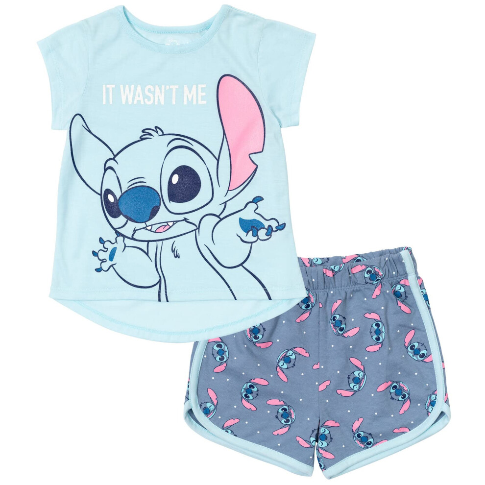 Disney Lilo & Stitch Little Girls T-Shirt and French Terry Shorts Outfit Set Blue 6