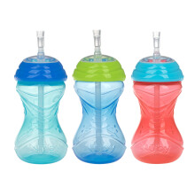 Nuby 3-teiliger, auslaufsicherer Easy-Grip-Becher mit Flex-Strohhalm, Clik-It-Lock-Funktion, Junge, 10 Unzen