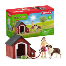 Schleich Farm World, Dierenspeelgoed voor kinderen, Hondenhok met hondenspeelgoed en hondenhok 5-delige set, vanaf 3 jaar