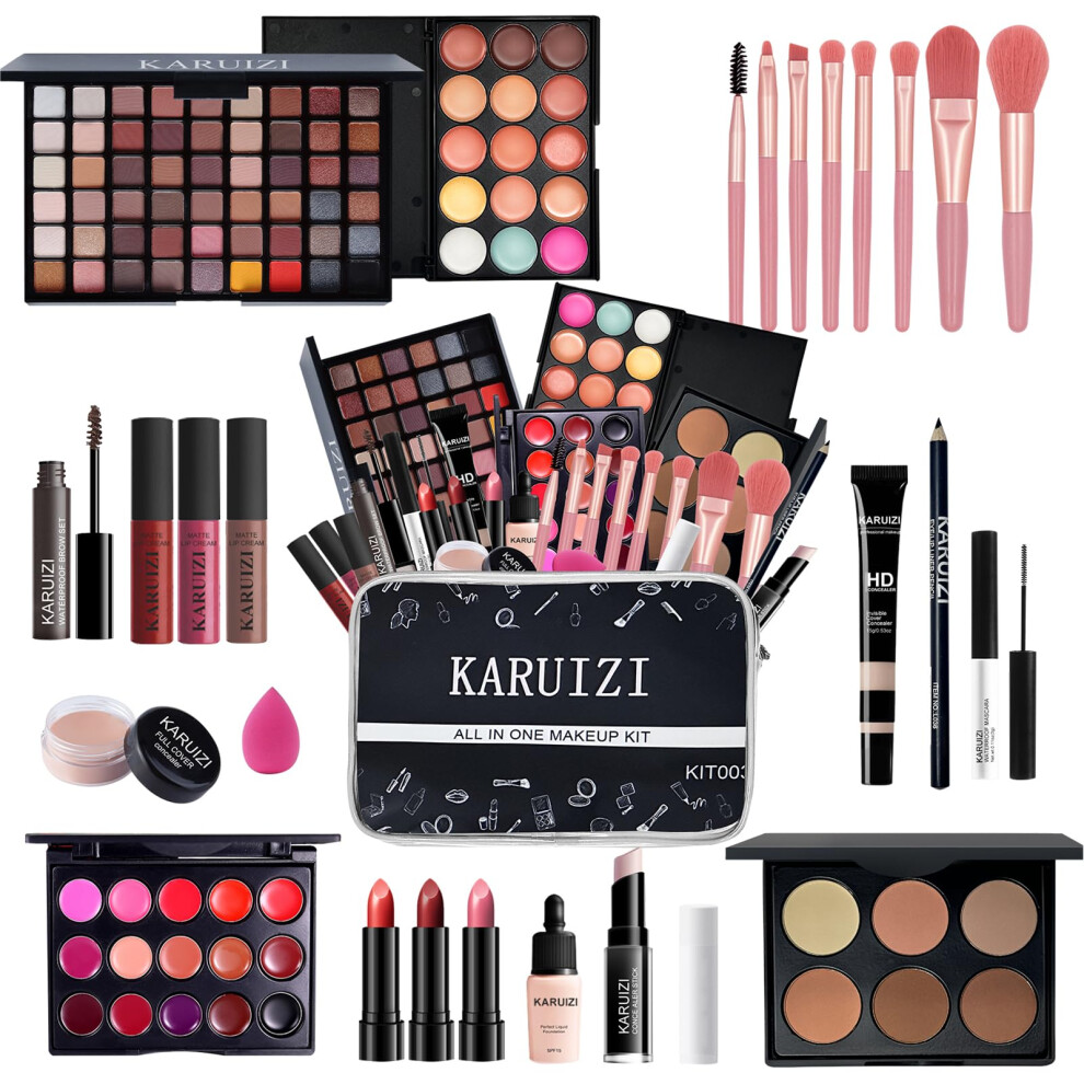 Karuizi Makeup Kit All-In-One Makeup Gift Set For Women Full Kit Eyeshadow Palette Lip Gloss Set Lipstick Blush Foundation Concealer Mascara E