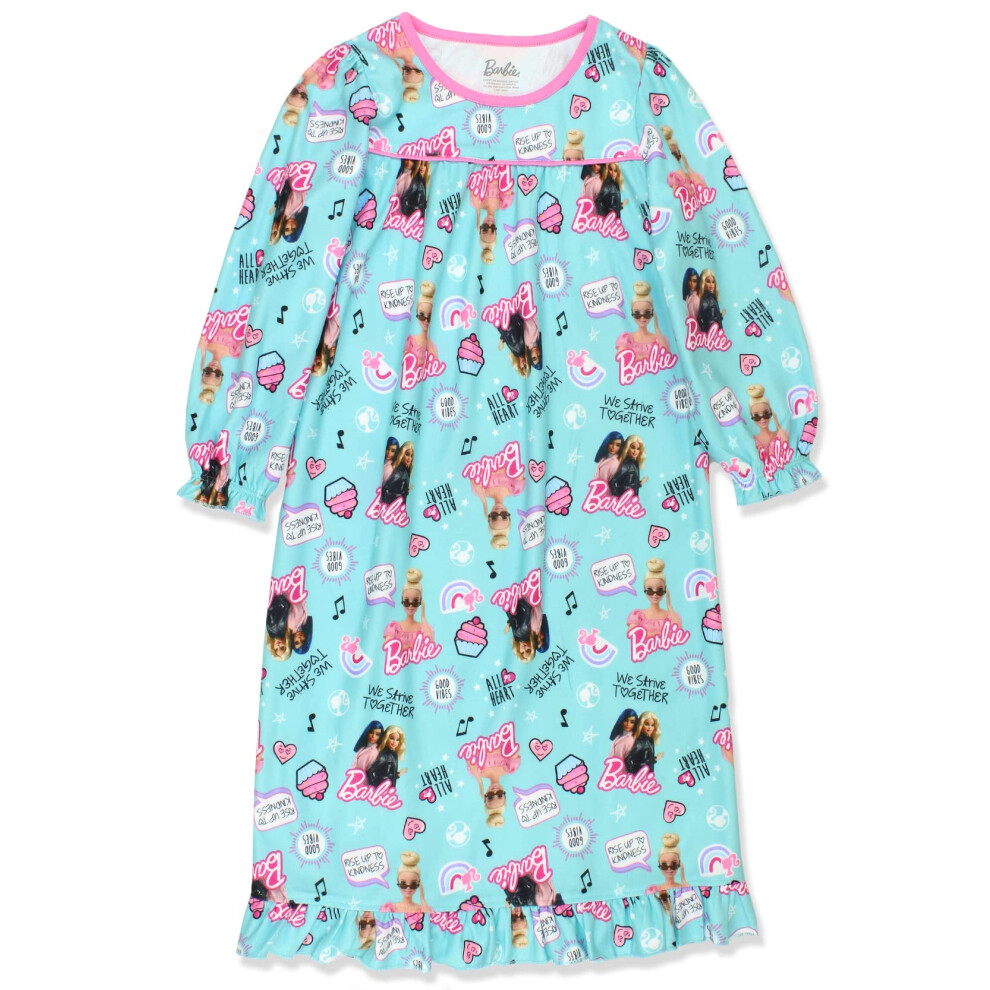 Barbie Girls Flannel Granny Gown Nightgown Pajamas (6  Turquoise)