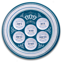 Seder tanier Ner Micva na Pesach - melam nov 30 cm seder tanier na Pesach - modro-biely mramorov dizajn tanier na Pesach