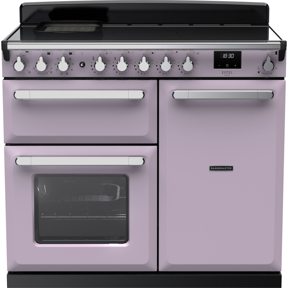 Rangemaster Estel Deluxe 100cm Electric Range Cooker with Induction Hob - Heather / Antique Brass - A/A Rated