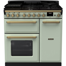 Rangemaster Estel Deluxe 90cm Dual Fuel Range Cooker - Mint / Antique Brass - A/A Rated