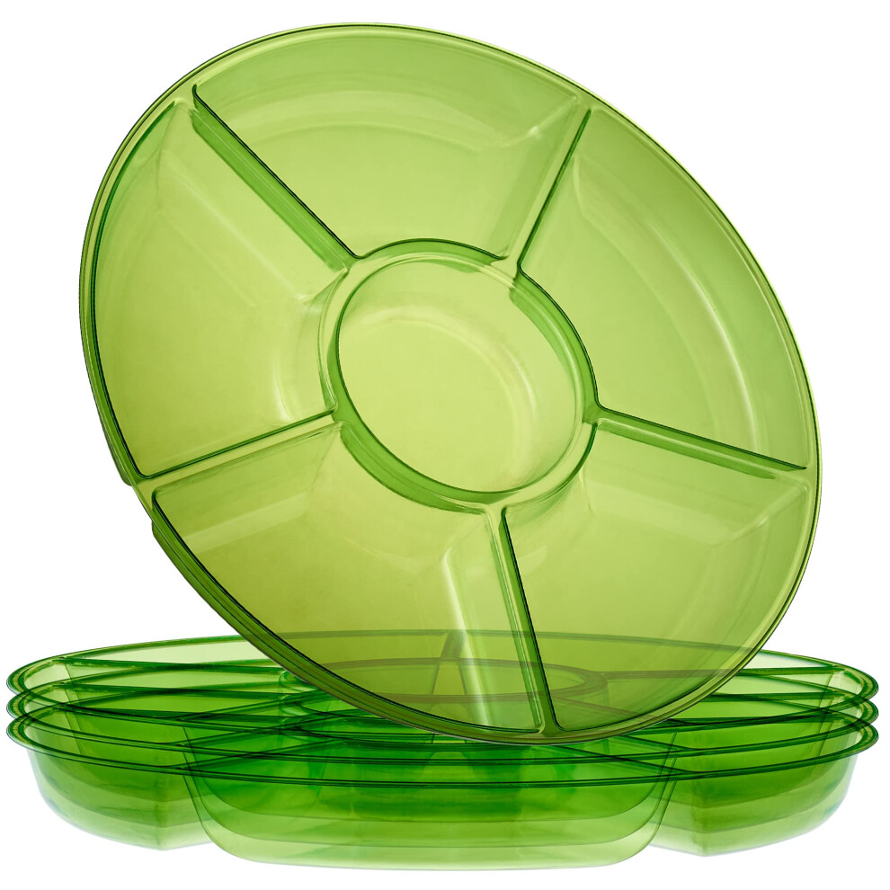 Plasticpro 6 Sectional Round Plastic Serving Tray/Platter 2 Green