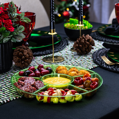 Plasticpro 6 Sectional Round Plastic Serving Tray/Platter 2  Green 1