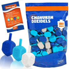 Zion Judaica Hanukkah Dreidels Multi Blue White Medium St?rrelse Dridels Bulk Plastic Drydlech Hebrew Letters and English Transliteration W/Tradi