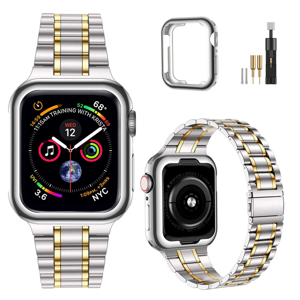 Bracelet MioHHR en acier inoxydable massif compatible avec Apple Watch 41 mm, avec coque en TPU souple, pour iWatch Series 9, 8 et 7, pour femmes et h