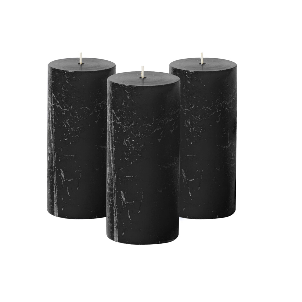 Simply Soson 3x6 inch Black Pillar Candles Set of 3, Rustic Texture, Unscented Black Candles, Dripless Candles, 3 inch Pillar Candles Ideal as Wedding-image-OPC-PFYR8P7-NEW