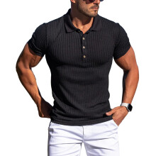 Muskel Polo T-shirts för män Slim Fit Kortärmad Golftröja Svart