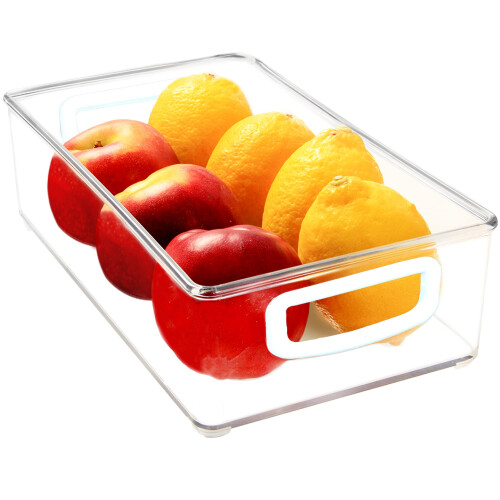 Youngever 4 Pack Stackable Plastic Storage Organizer Container Bins  Stackable Storage Bins with Handler for Refrigerator  Pantr