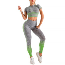 FeelinGirl Workout Outfits for Women 2 Piece Plus Size Ribbed Seamless Short Sleeve Crop Top High Waist Leggings