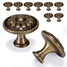 Fecraf 10 Pack de Puxadores de Cobre Antigo, Puxadores Vintage para Gavetas, Botões Redondos Sólidos