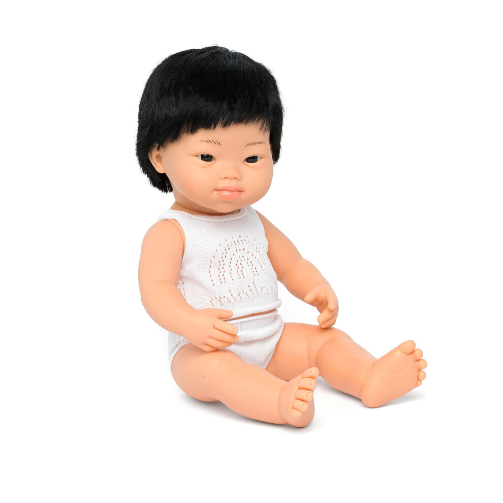 Miniland Boys Doll 15'' Asian With Down Syndrome (Box) - Made In Spain, Anatomically Correct, Quality, Inclusion