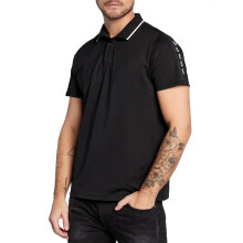 GUESS Men's Essentials Short Sleeve Paul Pique Tape Polo Jet Black A9