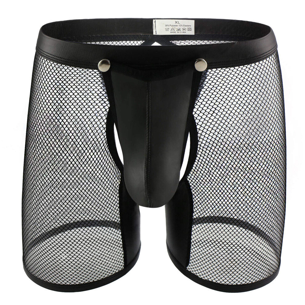 Short ample en maille transparente sexy avec similicuir pour homme Evankin