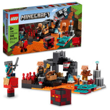 LEGO Minecraft Netherin linnake 21185 Taistelutoimintalelu Mob Piglin Brute- ja Strider-hahmoilla lapsille, pojille ja tyt  ille, 8-vuotiaille ja