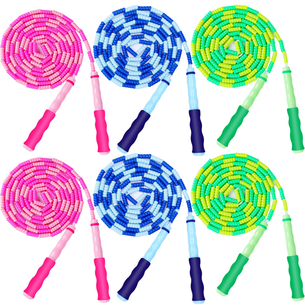 GRAWUN Jump Rope For Kids 6 Pack Soft Beaded Jump Rope Adjustable Le