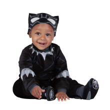 Disfraz infantil de lujo oficial de Pantera Negra de Marvel: mono estampado con botines y gorro con m   scara (6-12 meses)