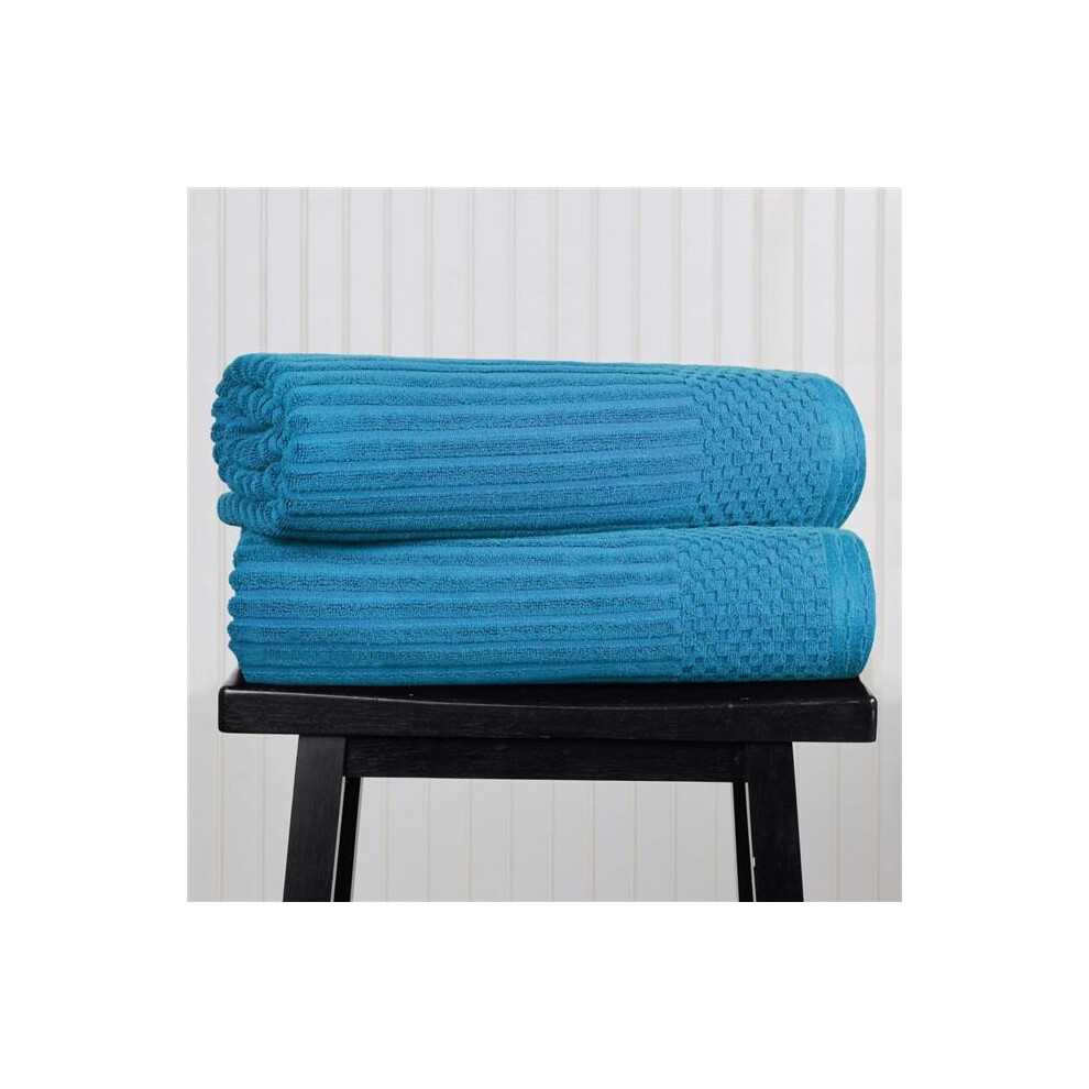 Home City SOHO BSHEET AZ Ribbed Textured Cotton Bath Sheet Ultra-Absorbent Towel Set, Azure - 34 x 64 in.-image-OPC-PG9K9DF-NEW