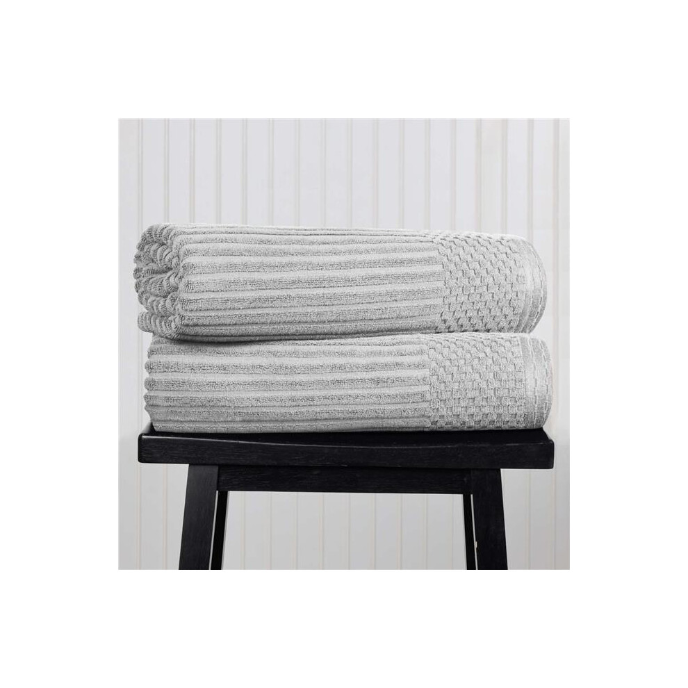 Home City SOHO BSHEET SV Ribbed Textured Cotton Bath Sheet Ultra-Absorbent Towel Set, Silver - 34 x 64 in.-image-OPC-PG9K9DS-NEW
