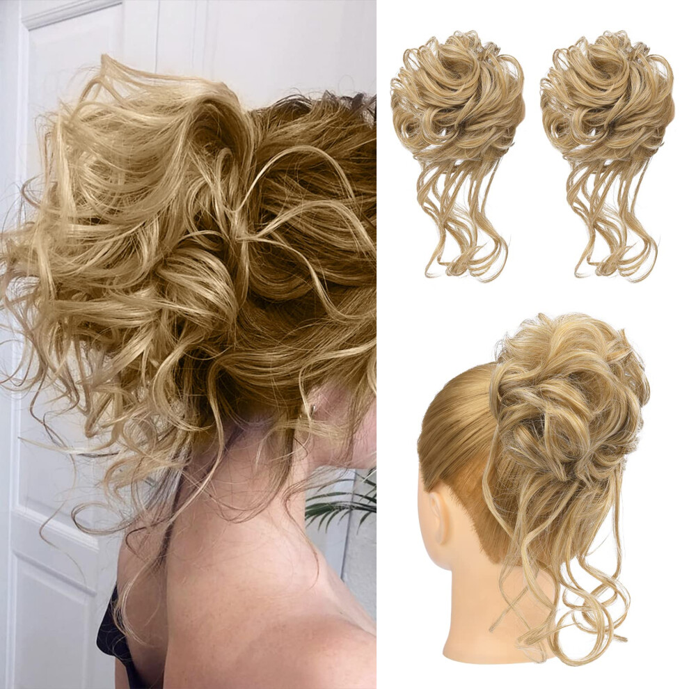 Hoojih Unisex 2Pcs Messy Bun Hair Piece Tousled Updo With Tendrils Hair Bun