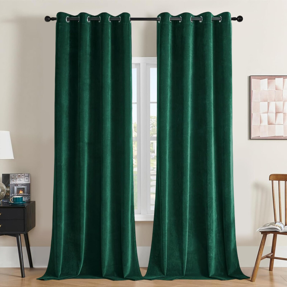Joydeco Dark Green Velvet Curtains 96 Inches Long  Luxury Grommet Blackout Curtain 2 Panels  Thermal Insulated Privacy Room Darkening Window-image-OPC-PFNRVC8-NEW