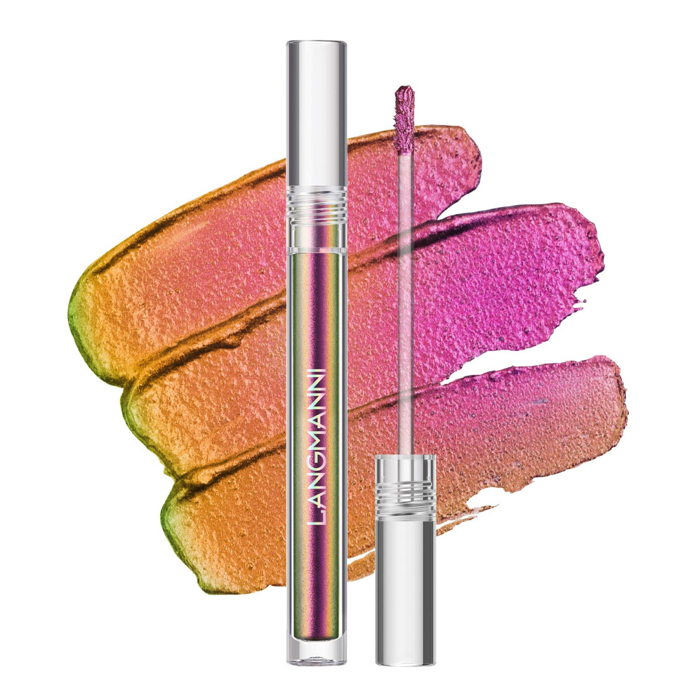 Langmanni Liquid Glitter Eyeshadow Chameleon Eyeshadow Makeup Metallic Changing Long-Lasting Holographic Glitter Multichrome Eyeshadows (A-Peacock)