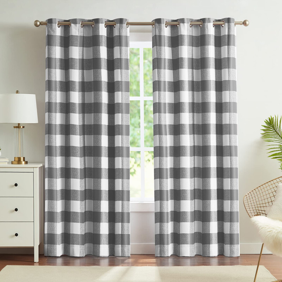 Melodieux Buffalo Check Plaid Rideaux occultants 96 pouces de long pour salon chambre     coucher Isolation thermique Occultant    illets Rideaux Gre