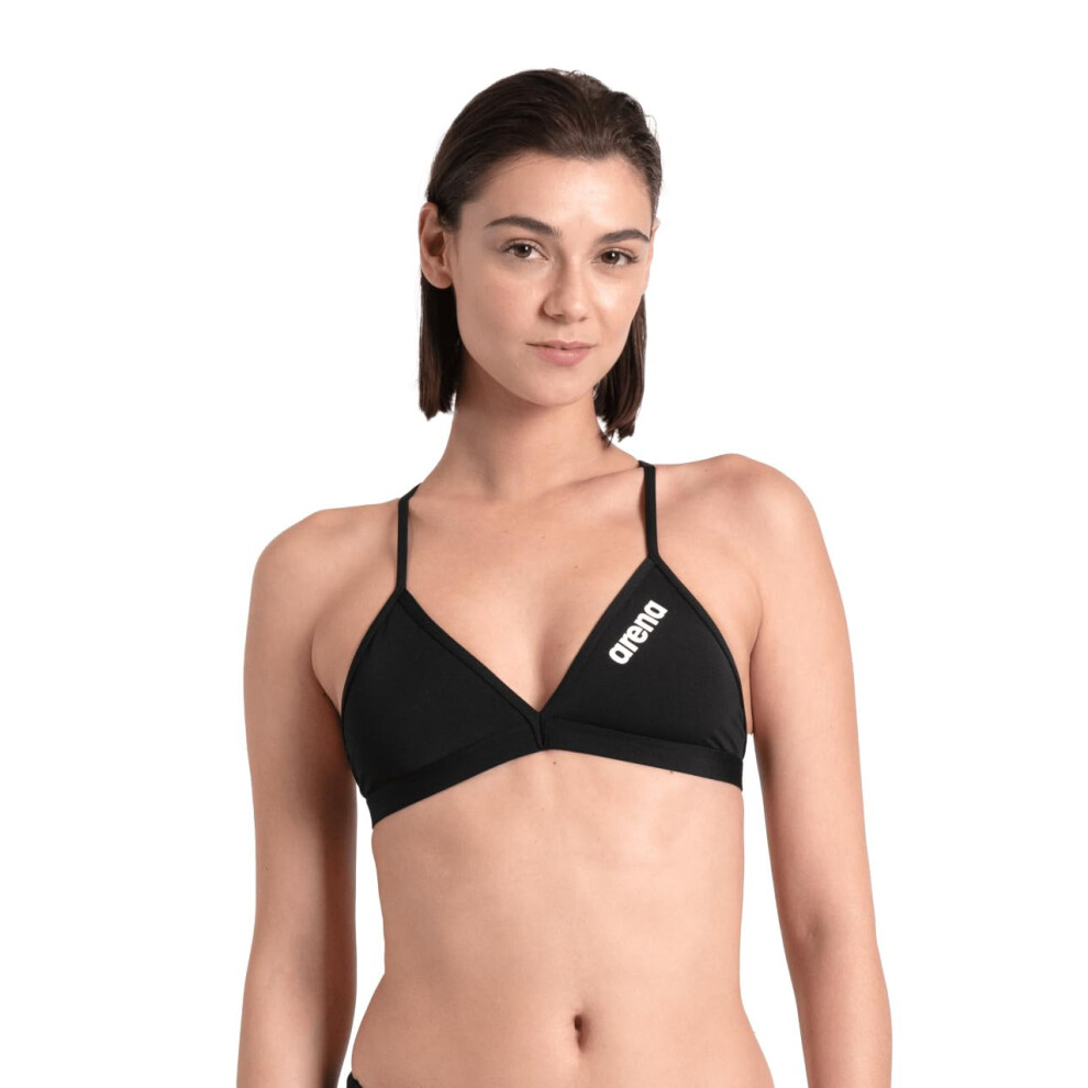 ARENA Womens Team Solid Swim Top Tie Back Athletic Bikini Top Only Competitive Swimming Training Ladies Bathing Suit  Black/White  US Size 34